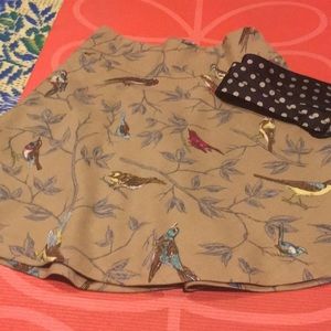Elevenses Swingy Lined Birds Wool Skirt Size 4 with Belt